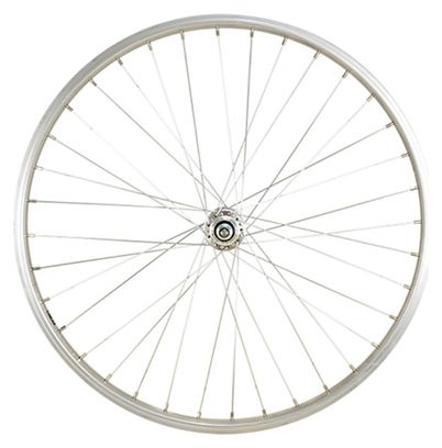 Roue vtt 24  av ecrou. axe plein jante alu argent mach1. m110 moy. miche magnum v-brake 36