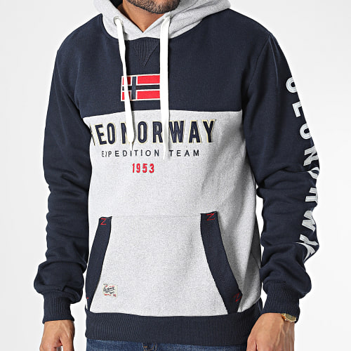 Sweat Capuche Ferato Bleu Marine Gris Chiné