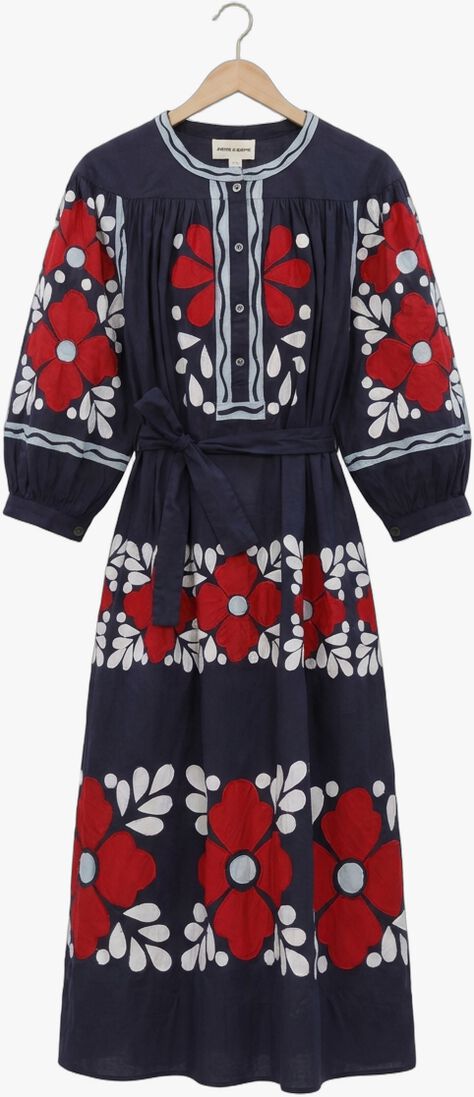 donkerblauwe antik batik midi jurk oxo dress