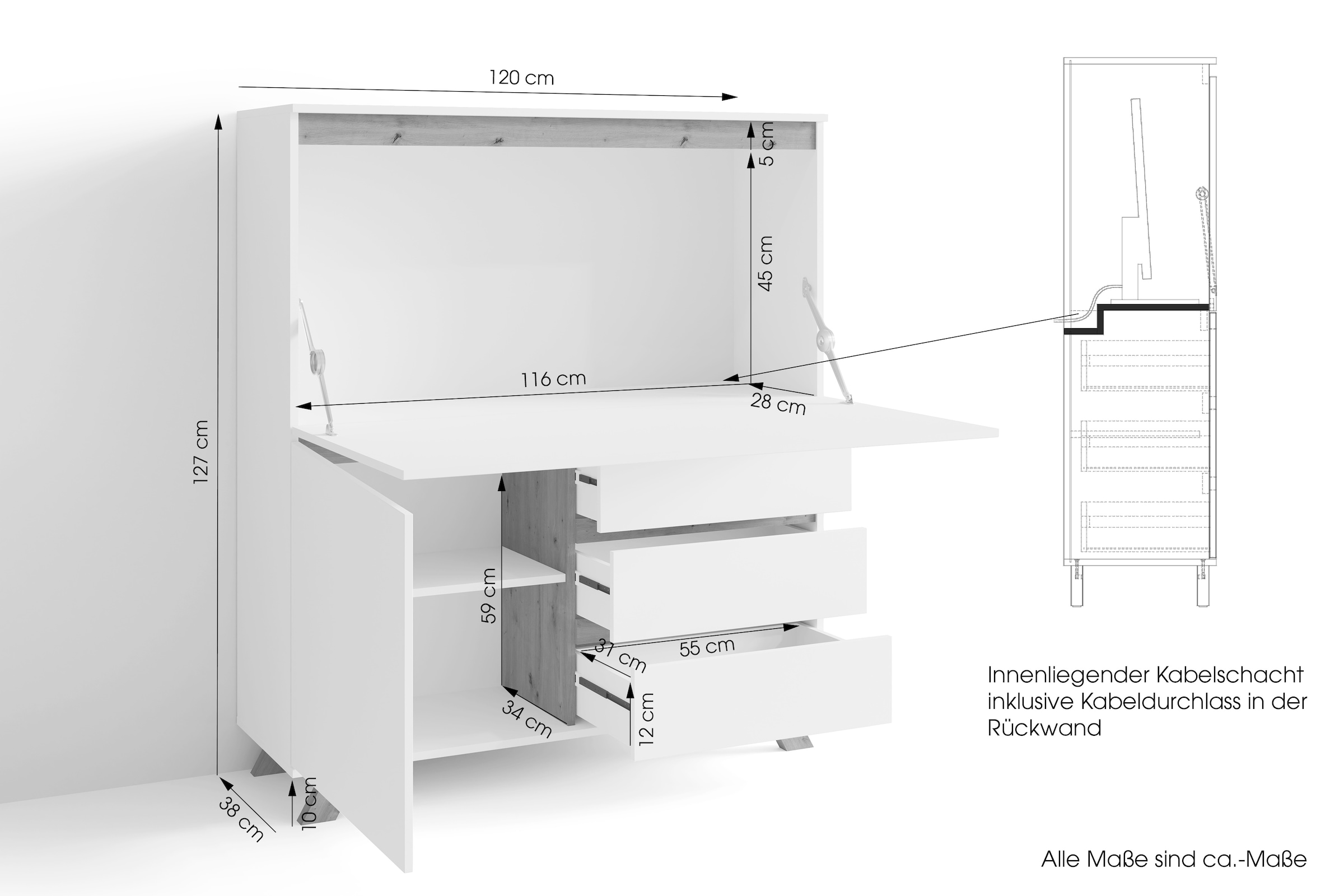 byLIVING Sekretär »Valentin« 1 Stk. tlg. platzsparende Arbeitslösung mit viel Stauraum, Breite 120 cm