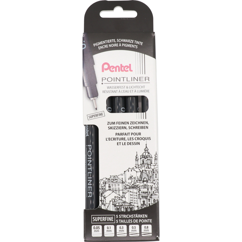 Pentel Fineliner POINTLINER YS20P-5A , superfine, 5er Etui, schwarz