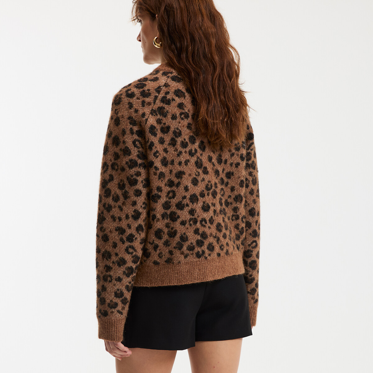 COLEÇÕES LA REDOUTE<br>Suéter em mistura de lã e alpaca, estampa de leopardo