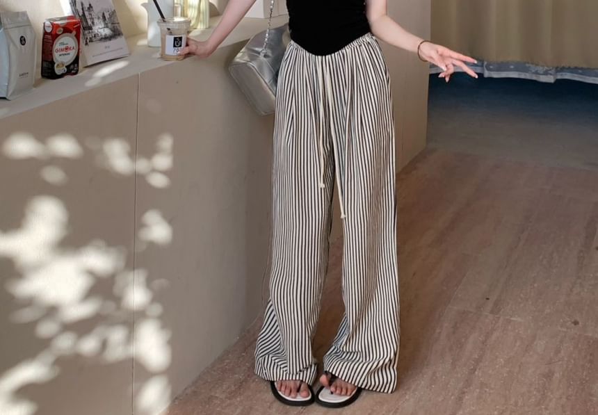 Moon City - Gestreepte broek met hoge taille en wijde pijpen