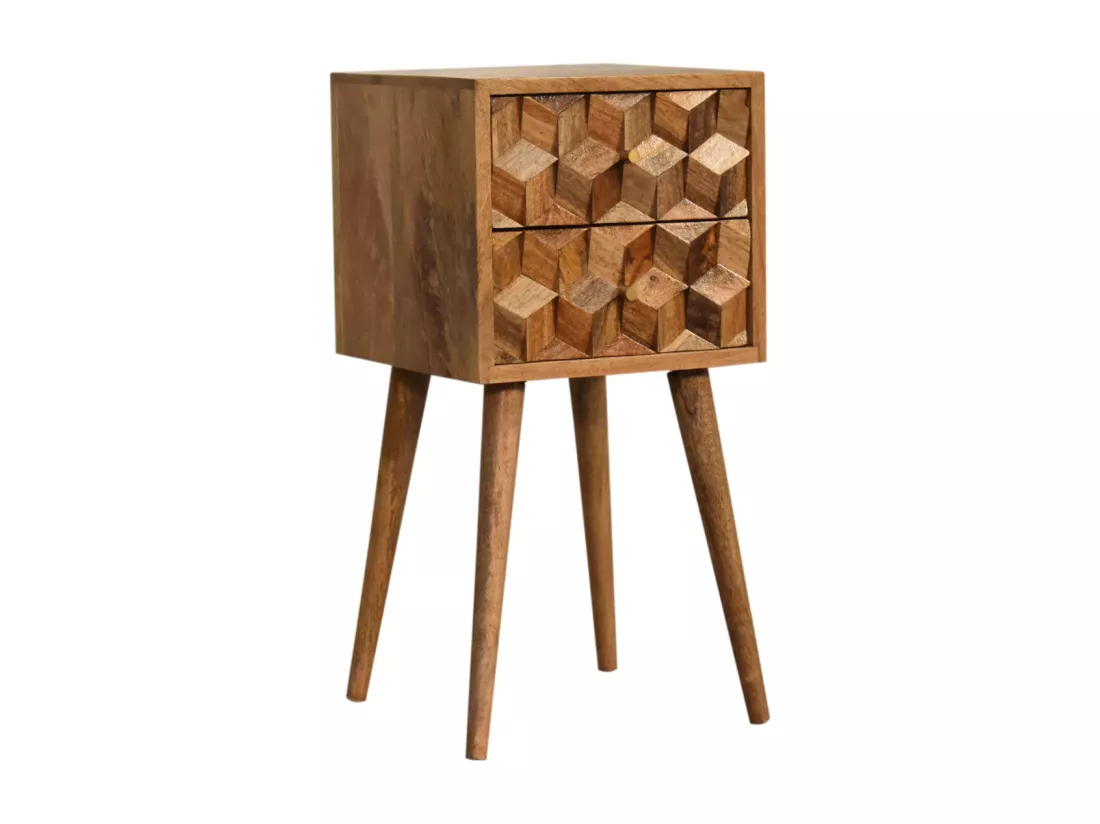 Table de chevet Mini Cube Carved 2 Tiroirs