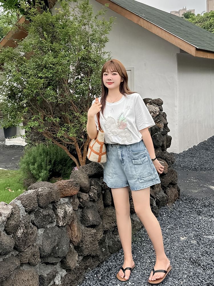 Ashteroid - Gewassen denim shorts met hoge taille
