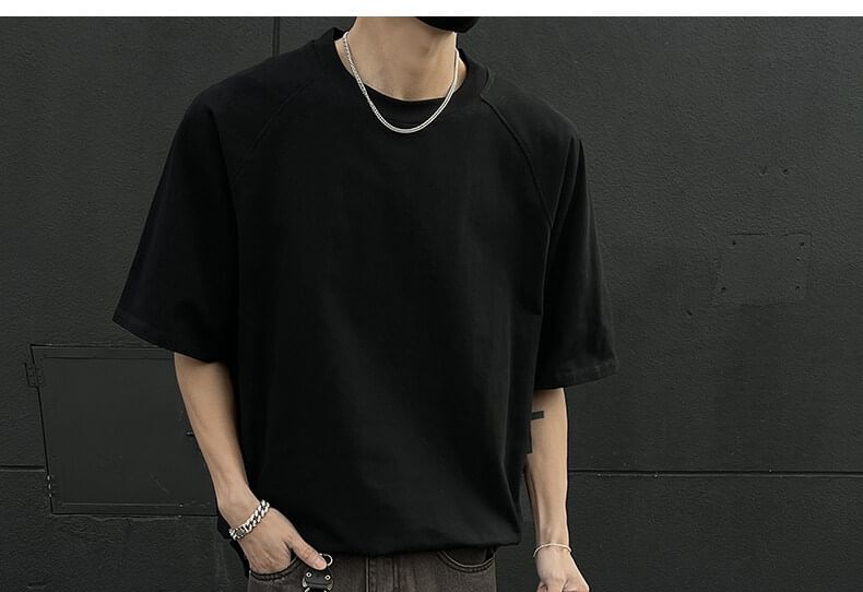 Omozando - Effen oversized T-shirt met ronde hals en elleboogmouwen