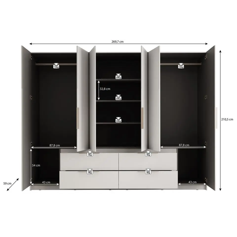 Meubella - Kledingkast Leipzig - Wit - 270 cm