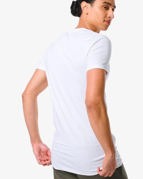 t-shirt homme slim fit col en v profond - extra long blanc