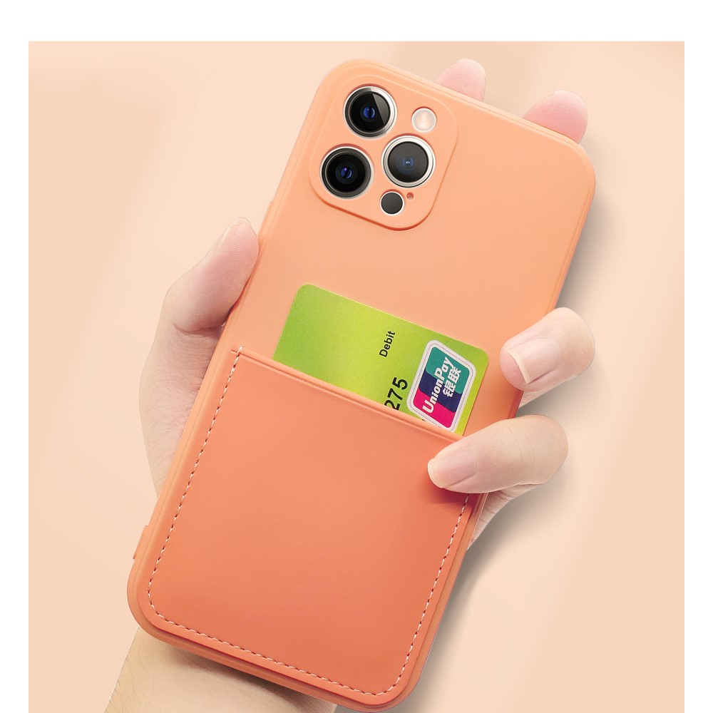 iPhone 12 Pro Gummi Case Hülle mit Leder Kartenfach - Dunkelgrün