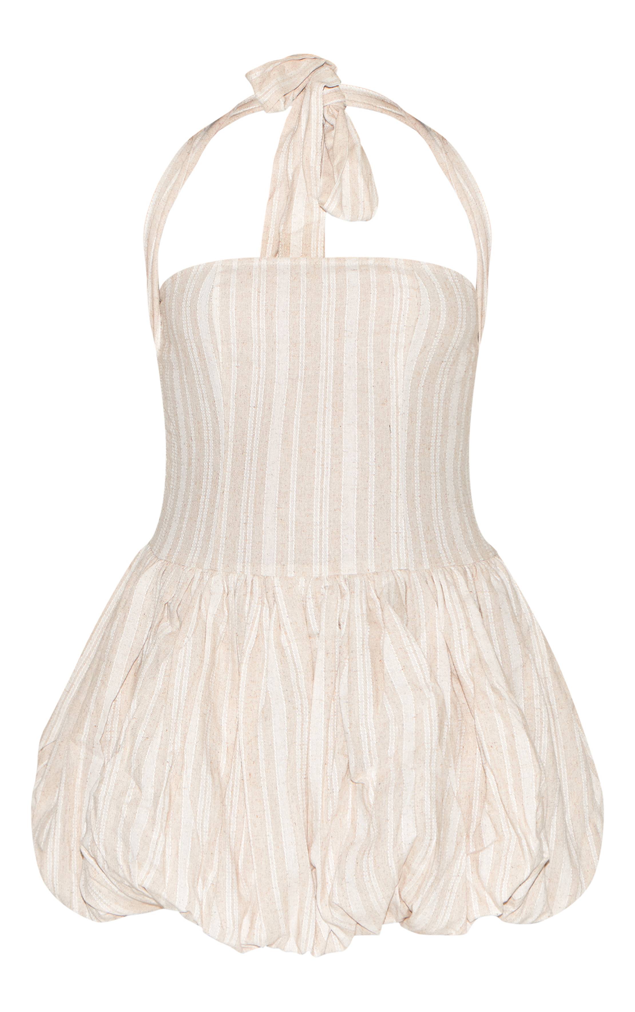 Gris Pierre Robe Bouffante À Rayures Avec Encolure Dos-nu