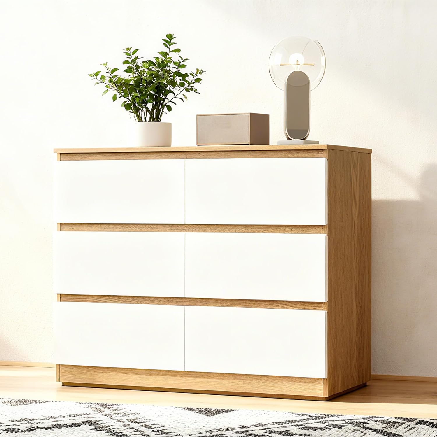 GRAVFORCE Kommode mit 6 Schubladen Sideboard mit Großer Kapazität, Holz Schubladenschrank für Schlafzimmer Wohnzimmer Flur Büro Organizer, 110x38x77