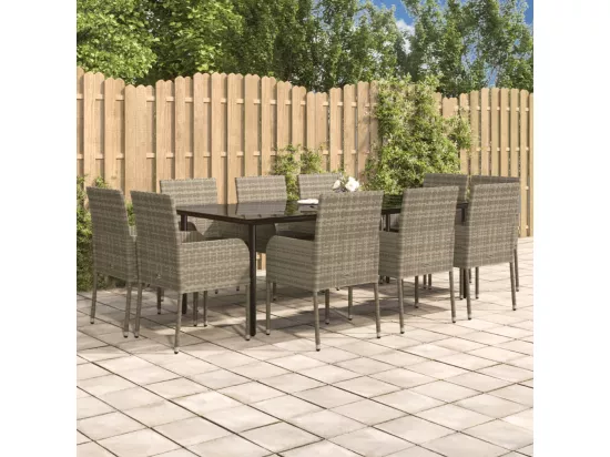 Ensemble à manger jardin 11 pcs avec coussins noir et gris