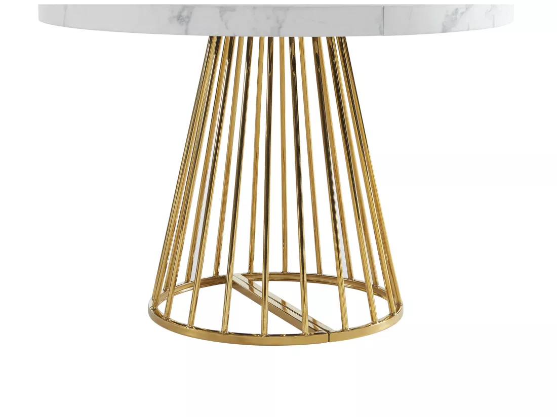 Table à manger extensible 2 à 12 personnes en MDF et acier - Effet marbre blanc et doré - FIRELA