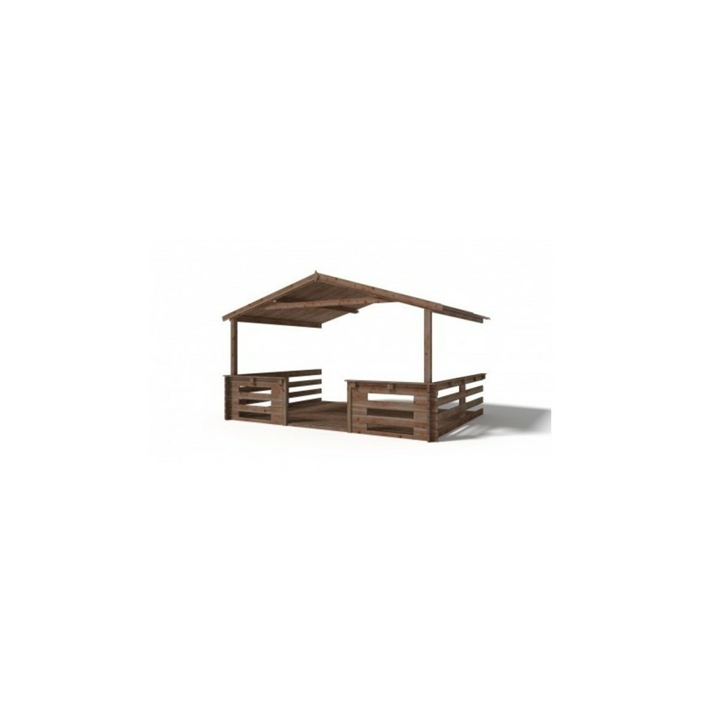 Abri de jardin en bois - 24m2 - 4x4m - traité - ep. 28mm - couleur: marron