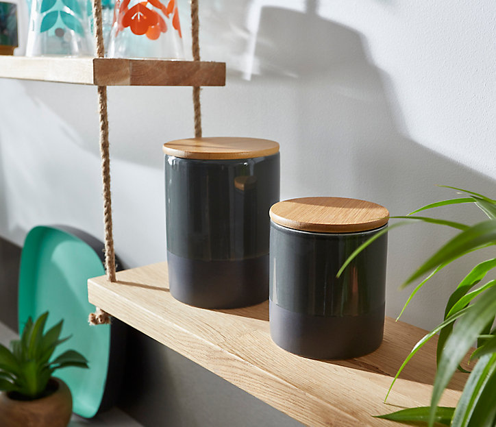 Pot en céramique anthracite avec couvercle en bambou Lucie 0,95 L
