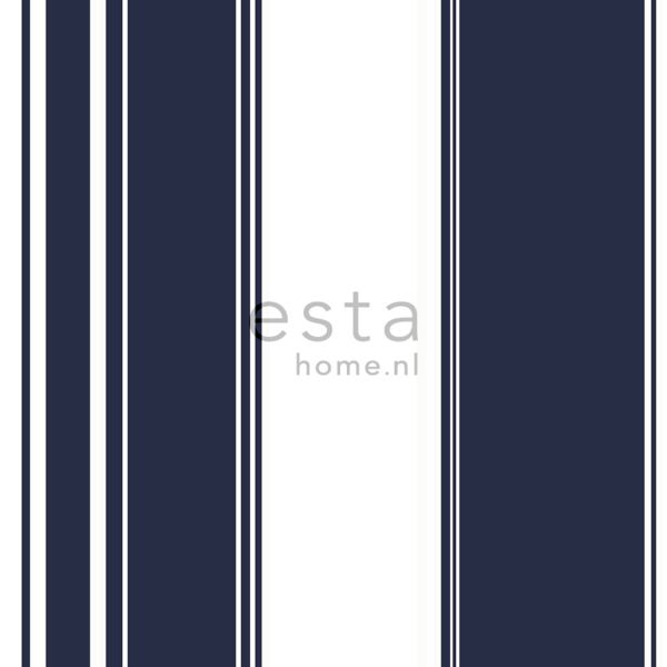 Estahome Strepen Behang II - 0,53 x 10,05 m - Marine Blauw