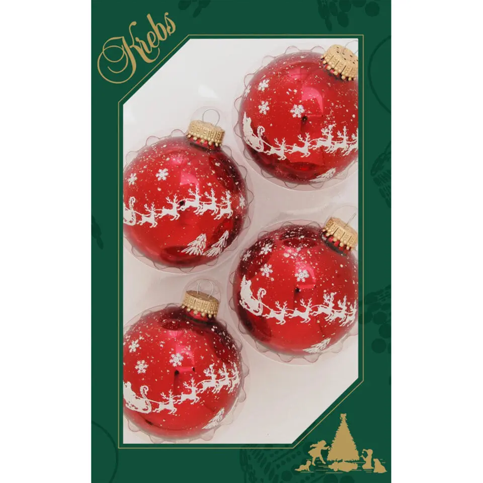 Krebs Kerstballen - 4x stuks - rood - rendieren opdruk - 7 cm