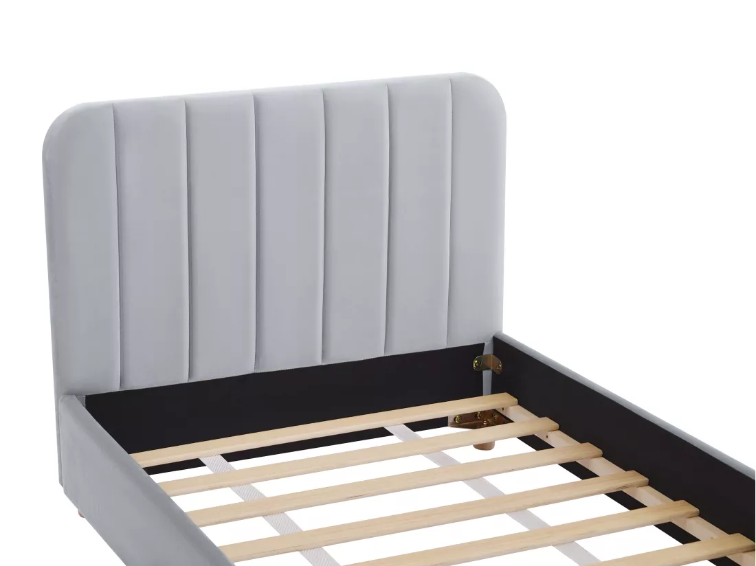 Lit 90 x 190 cm - Velours avec coutures verticales - Gris - ROGADI