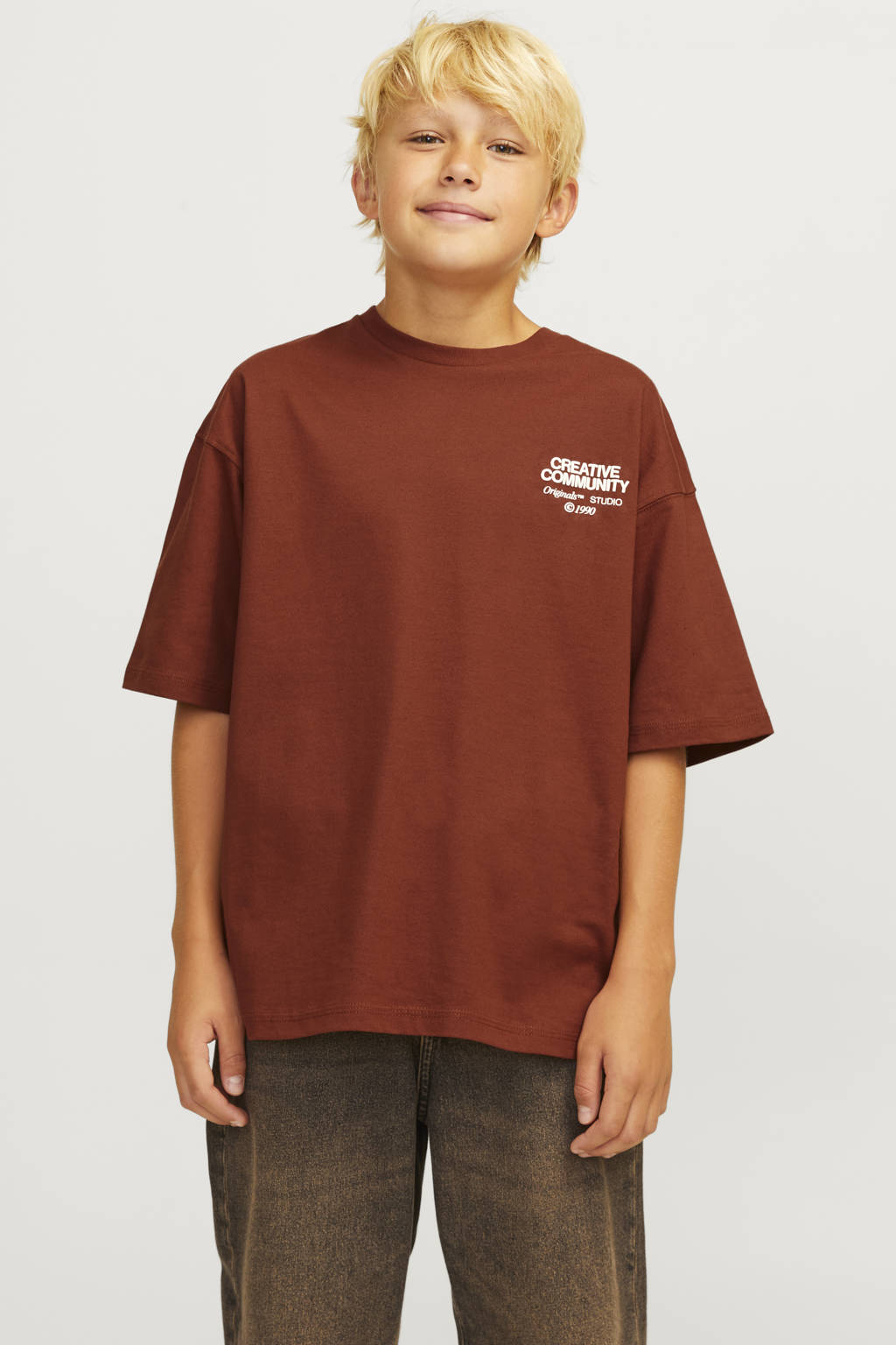 JACK & JONES T-shirt JORNOHO met backprint bruin