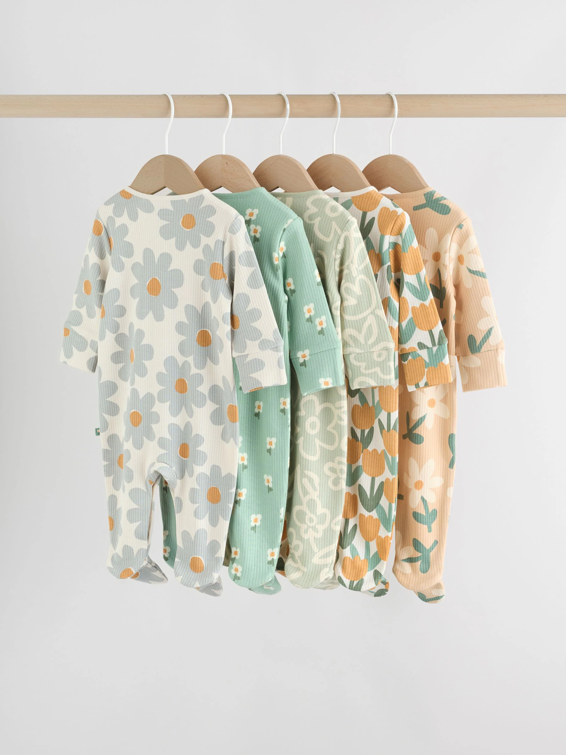 Saliegroen gebloemd - Verpakking van 5 babypyjama's (0 mnd-2 jr)