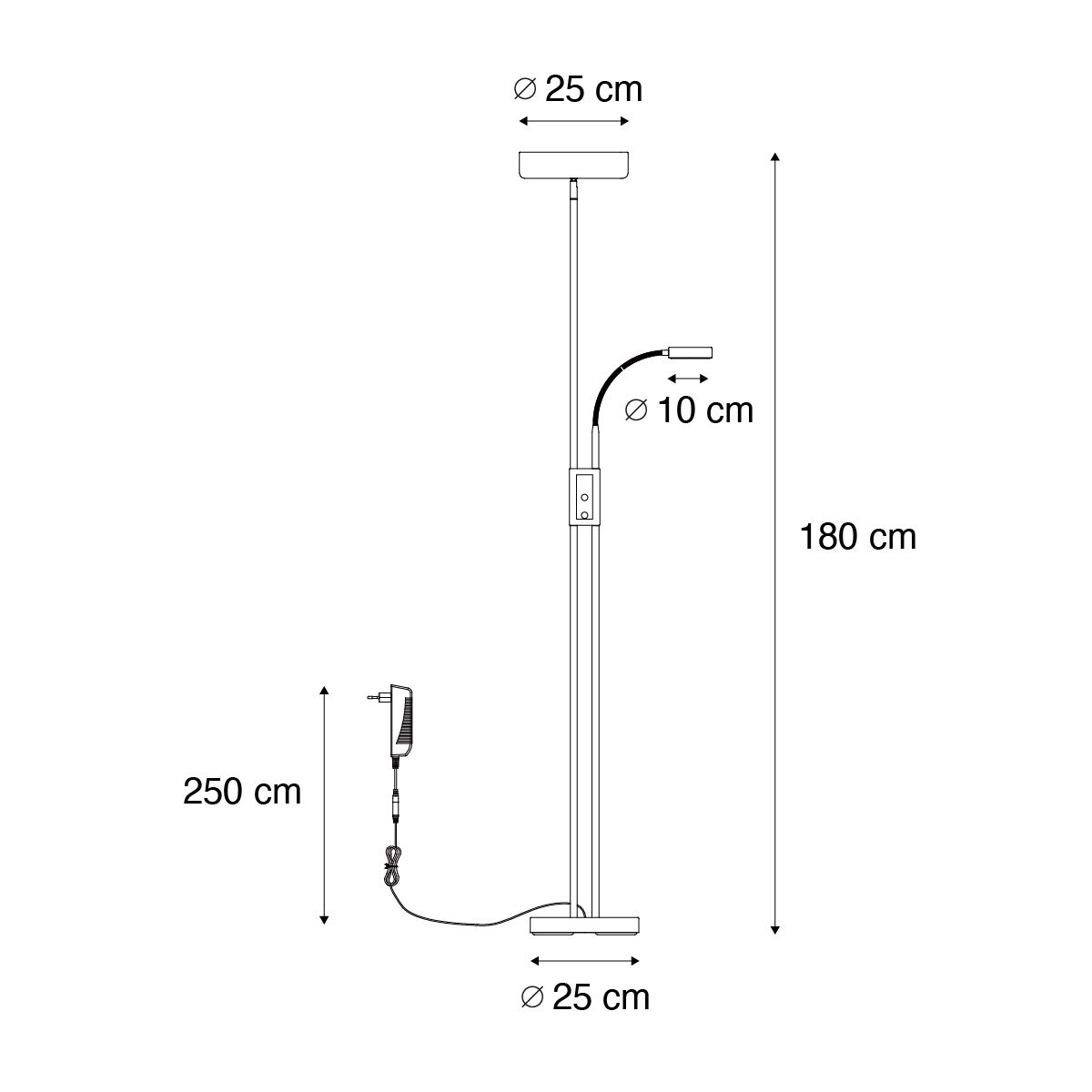 Vloerlamp brons incl. LED en dimmer met leeslamp - Kelso