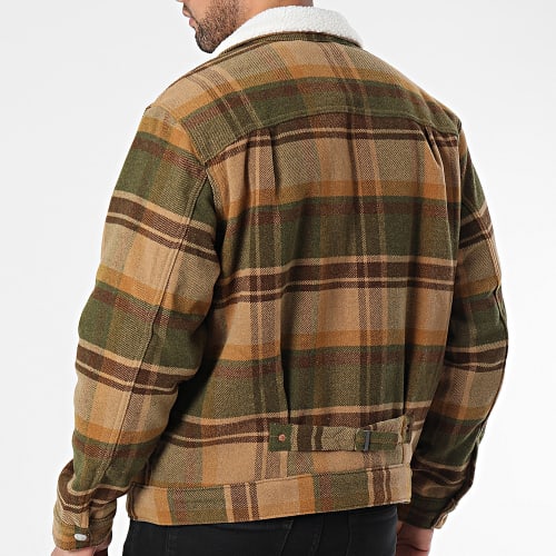 Veste A Carreaux Col Mouton Type I Sherpa Trucker A4882 Beige Vert Kaki