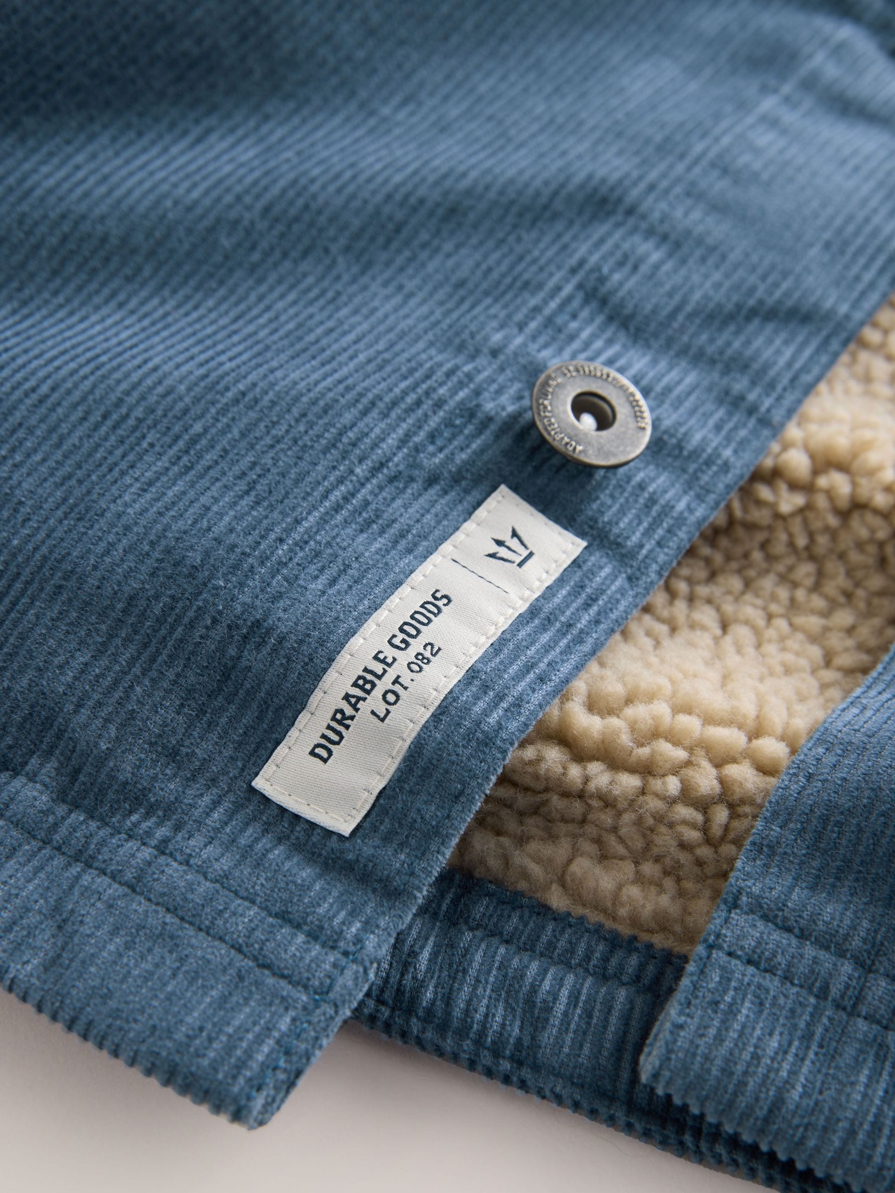 Blauw - Hooded Corduroy Borg Lined Shacket