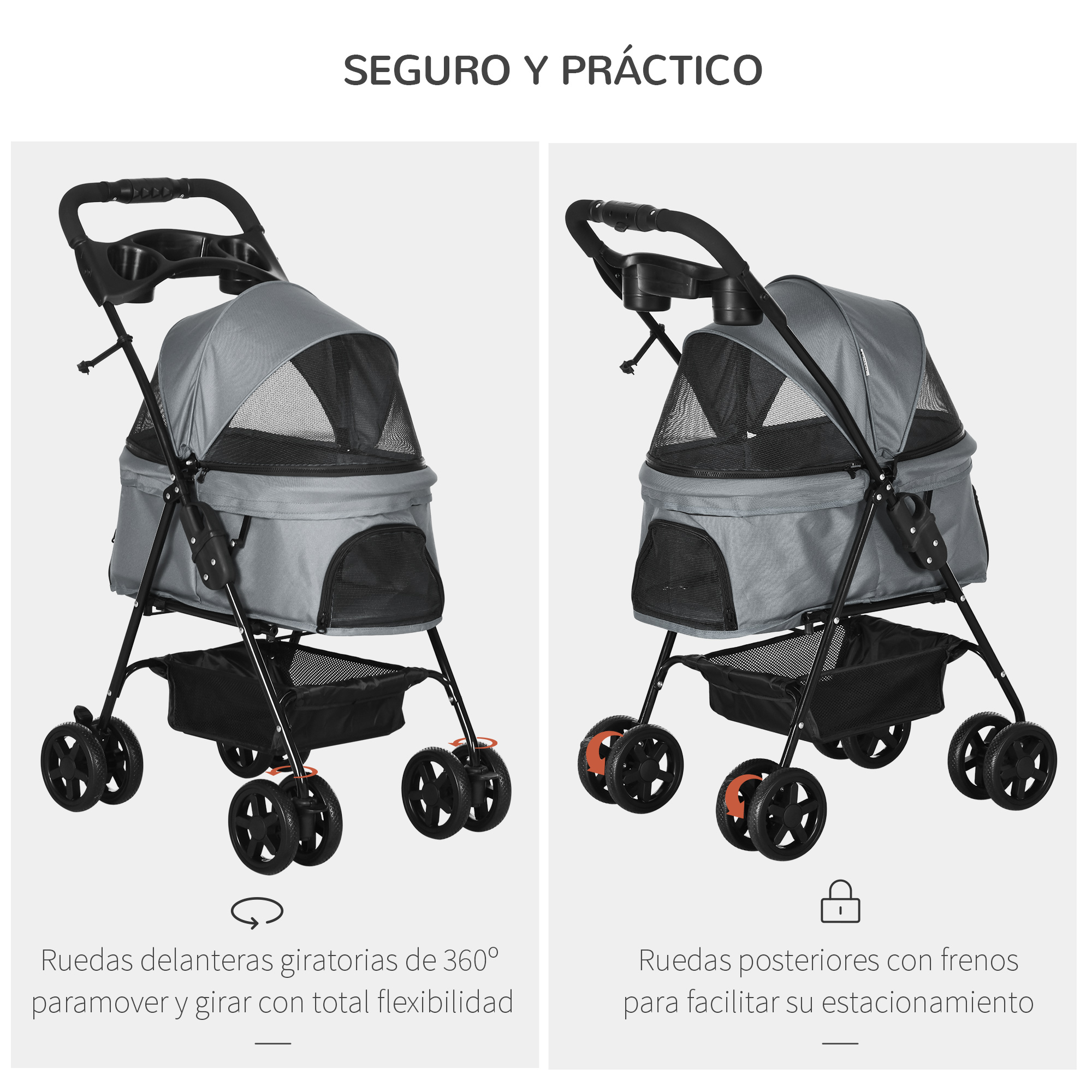 Carrinho de passeio dobrável e removível para animais de estimação PawHut