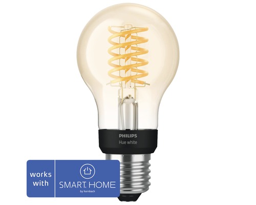 Philips Hue LED-gloeilamp, wit, dimbaar, helder, E27/7W (50W), 550 lm, 2100 K, warm wit, A60 - compatibel met SMART HOME van Hornbach