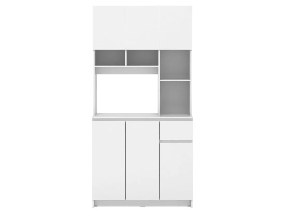 Buffet de cuisine avec 6 portes, 1 tiroir et 5 niches - Blanc - NIZALI