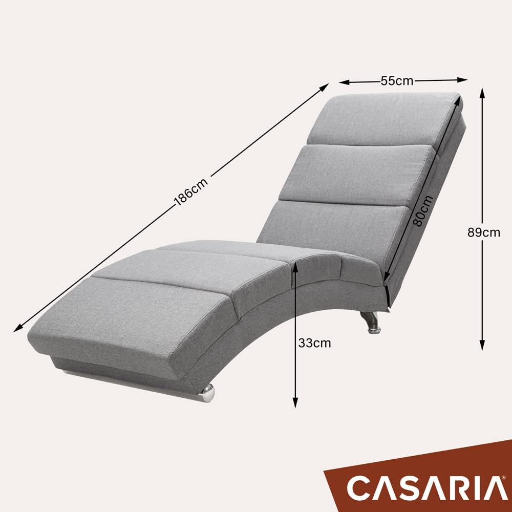 Casaria® Relaxliege XXL Massage Heizfunktion 186x89x55cm Ergonomisch Stoff Gepolstert 180kg Belastbarkeit Wohnzimmer Innen Chaiselongue Relaxsessel Grau