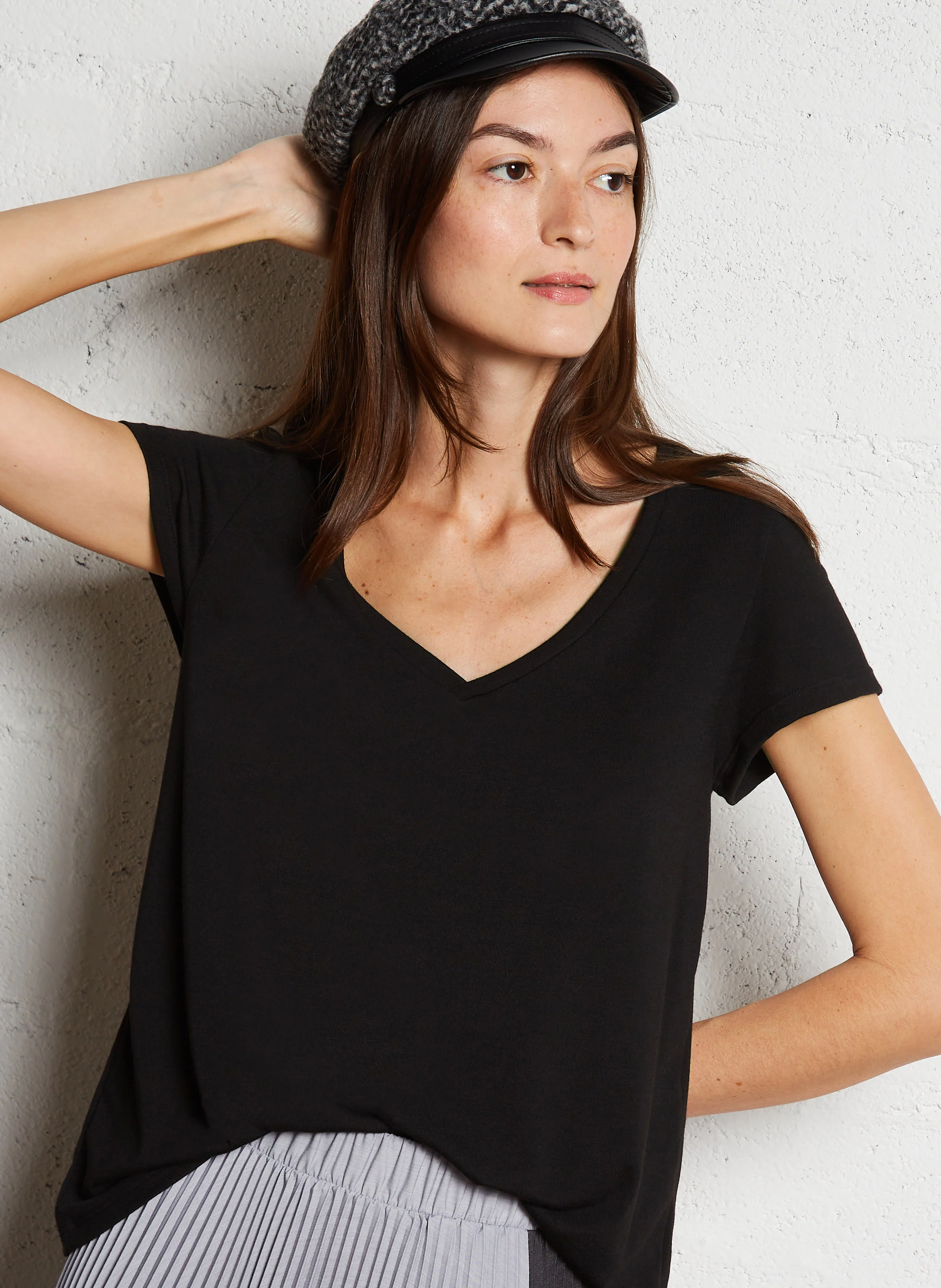 Tee-shirt col V droit | Noir