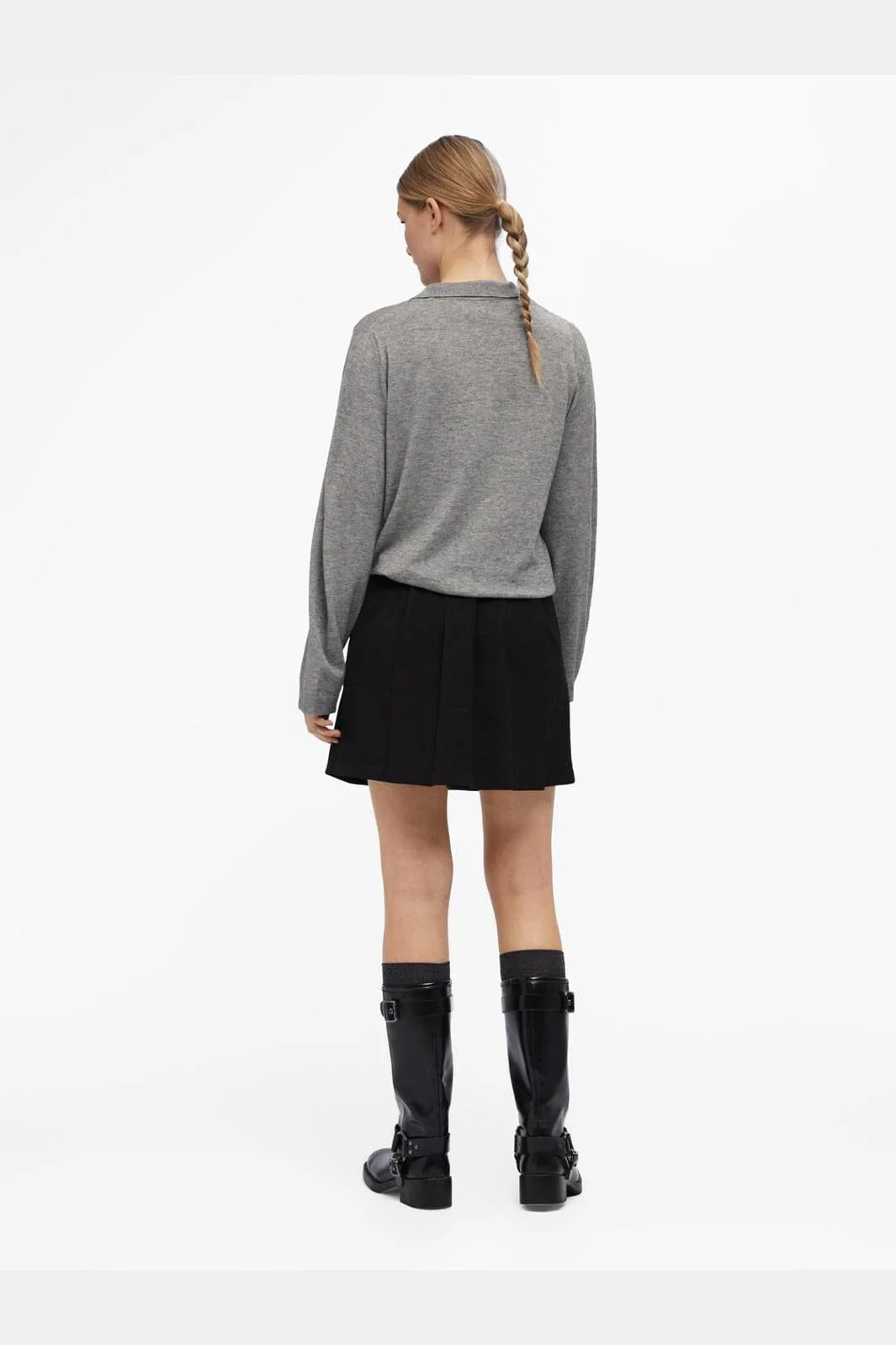 Object Objthess L/S V-Neck Knit Polo 4461694 medium grey melange