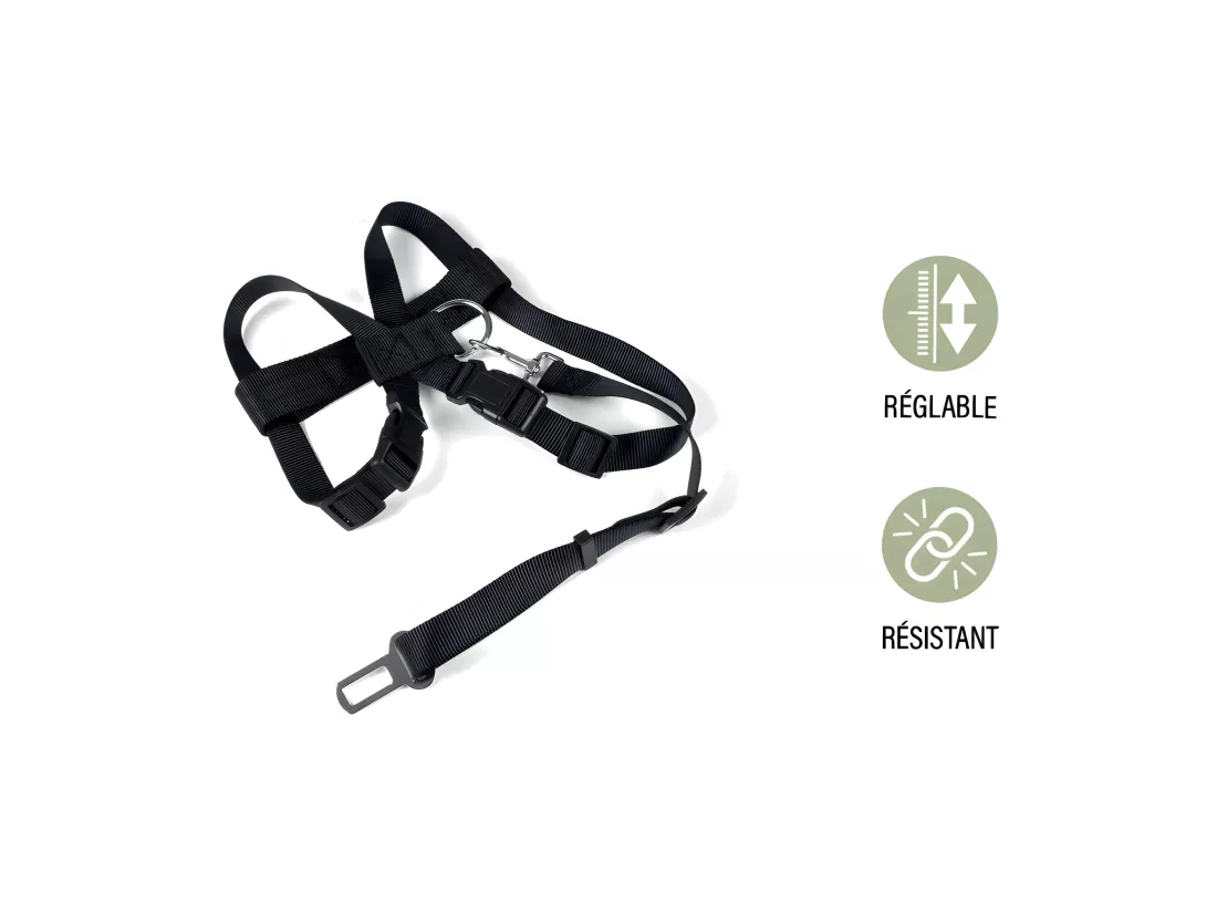 Harnais de sécurite règlable pour voiture - Taille L - Noir - L 70 à 90 x l 3 cm