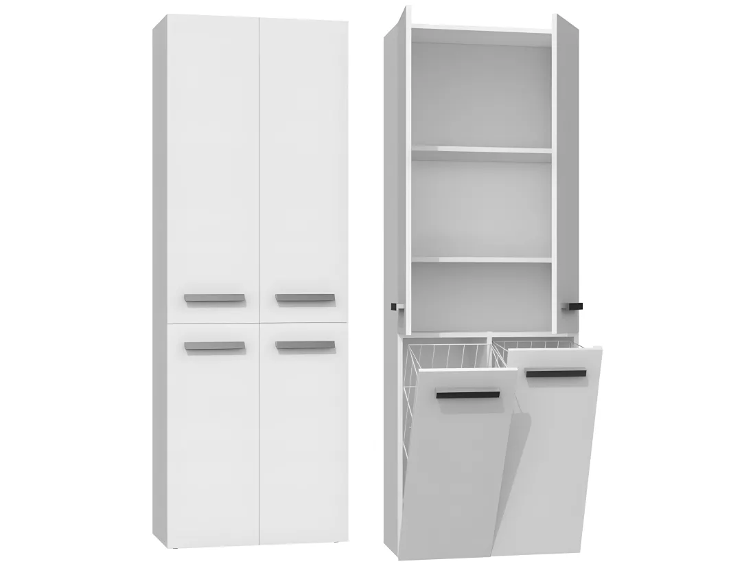 ELLOS | Armoire de salle de bain avec deux paniers | Poignées minimalistes | 174x60x30 | Colonne de rangement