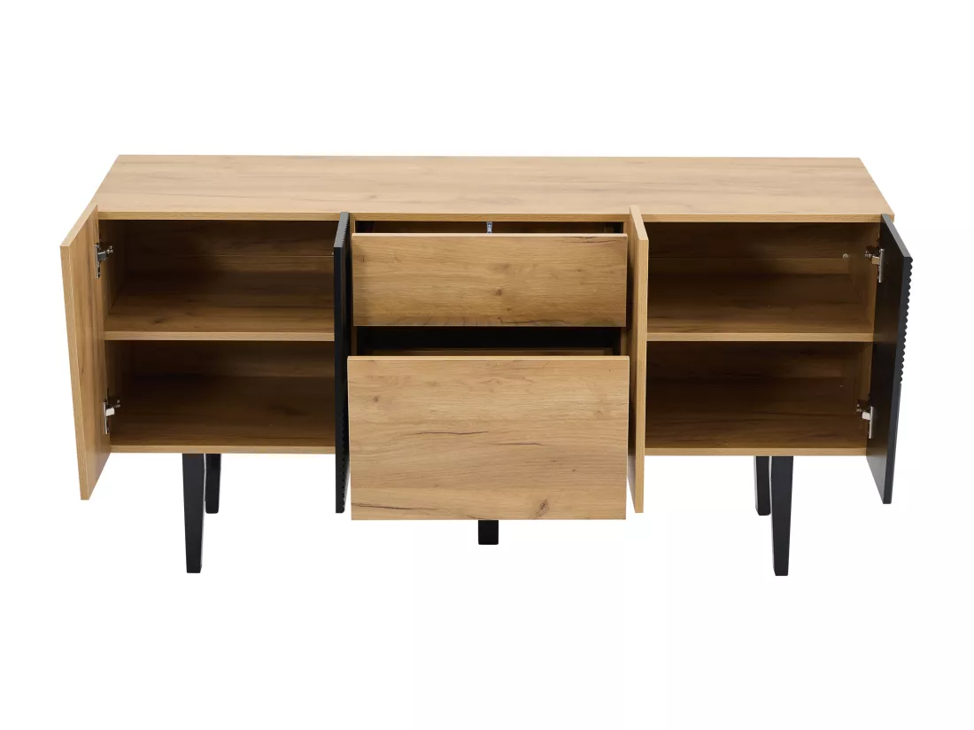 Buffet avec 4 portes et 2 tiroirs - Naturel & Noir