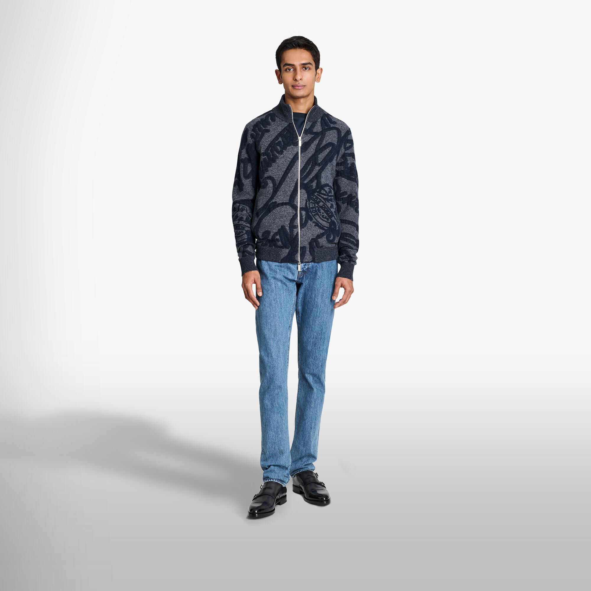Cardigan Zippe Avec Jacquard Scritto Marbeuf