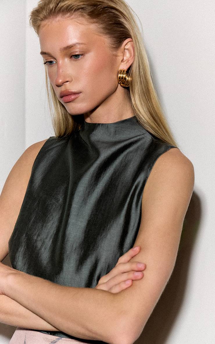 Gris Ardoise Haut Long En Organza Froncé