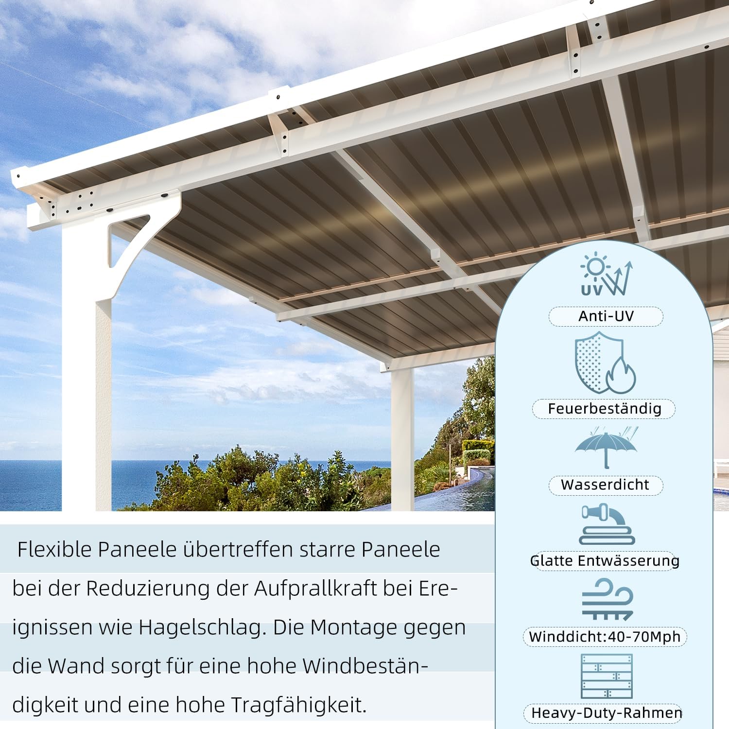 UNIONLINE 3x3m Wandgestellter Gartenpavillon – Markdown! Metall Pavillon für Terrasse, Veranda, Hinterhof, Weiß, PVC-Dach