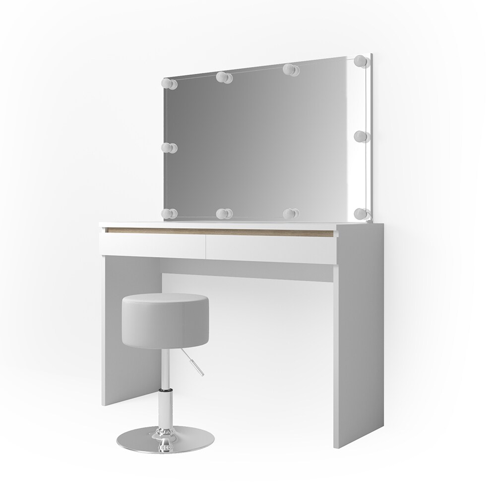 Vicco Schminktisch Emma Frisiertisch Frisierkommode Kommode Weiß Sonoma inklusive Spiegel, Hocker und LED-Lichterkette
