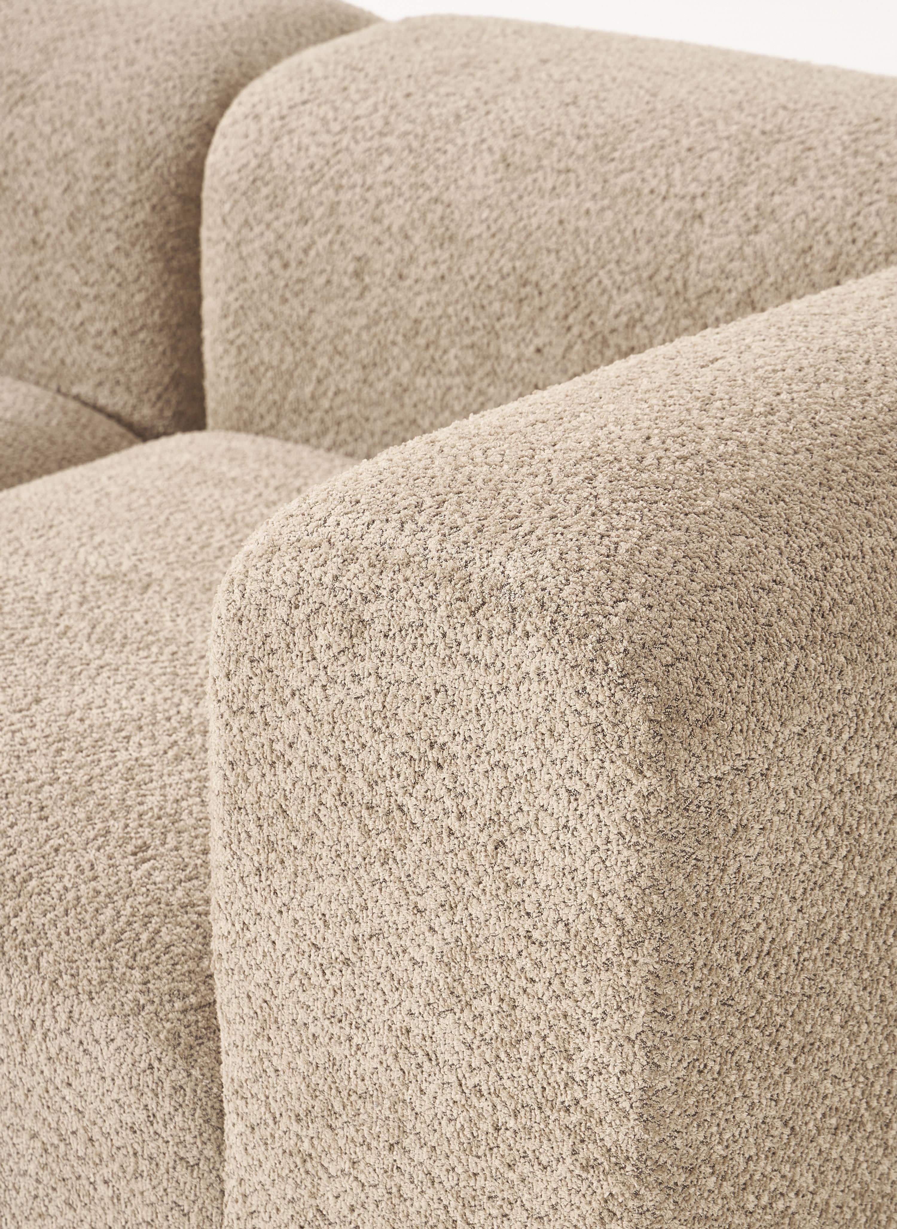 Modulaire bank Natalie (3-zits) uit teddy-bouclé met poef (links/rechts)