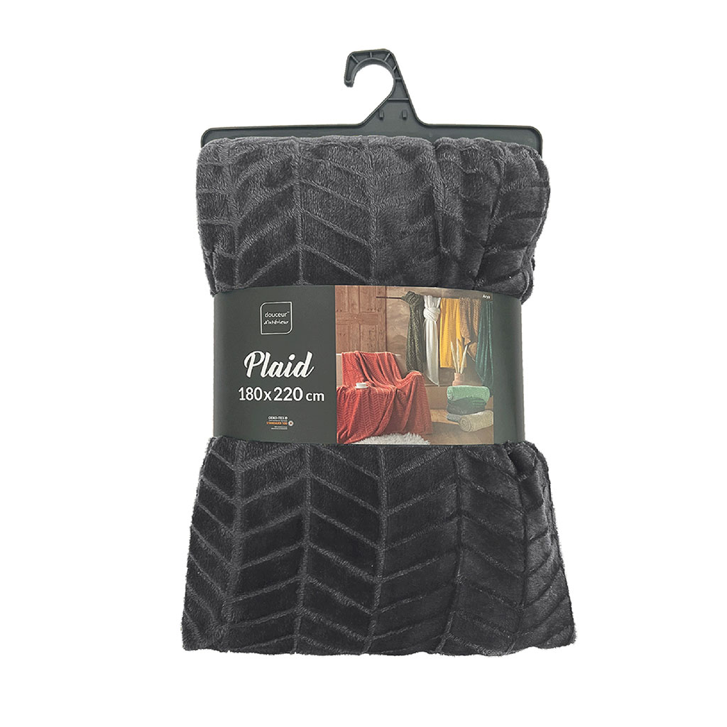 Couvre-lit flanelle polyester ARYA gris 180x220cm