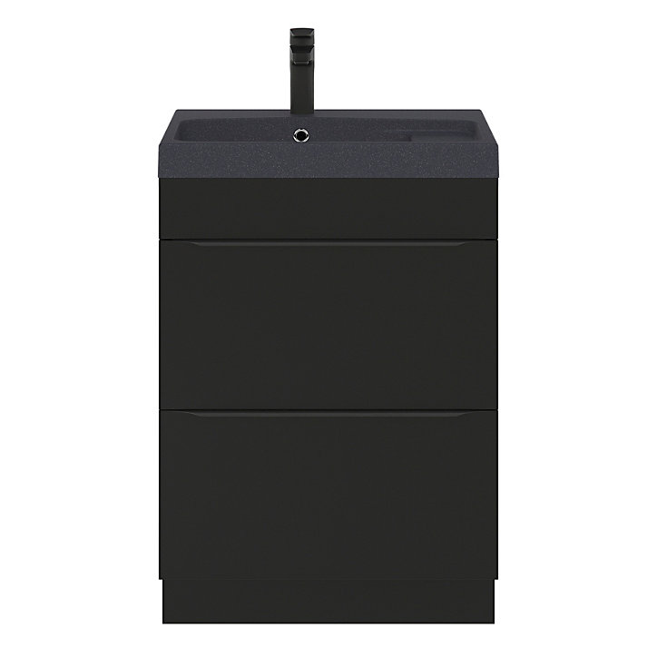 Ensemble salle de bains l.60 cm meuble à poser Imandra noir mat + plan vasque résine noir