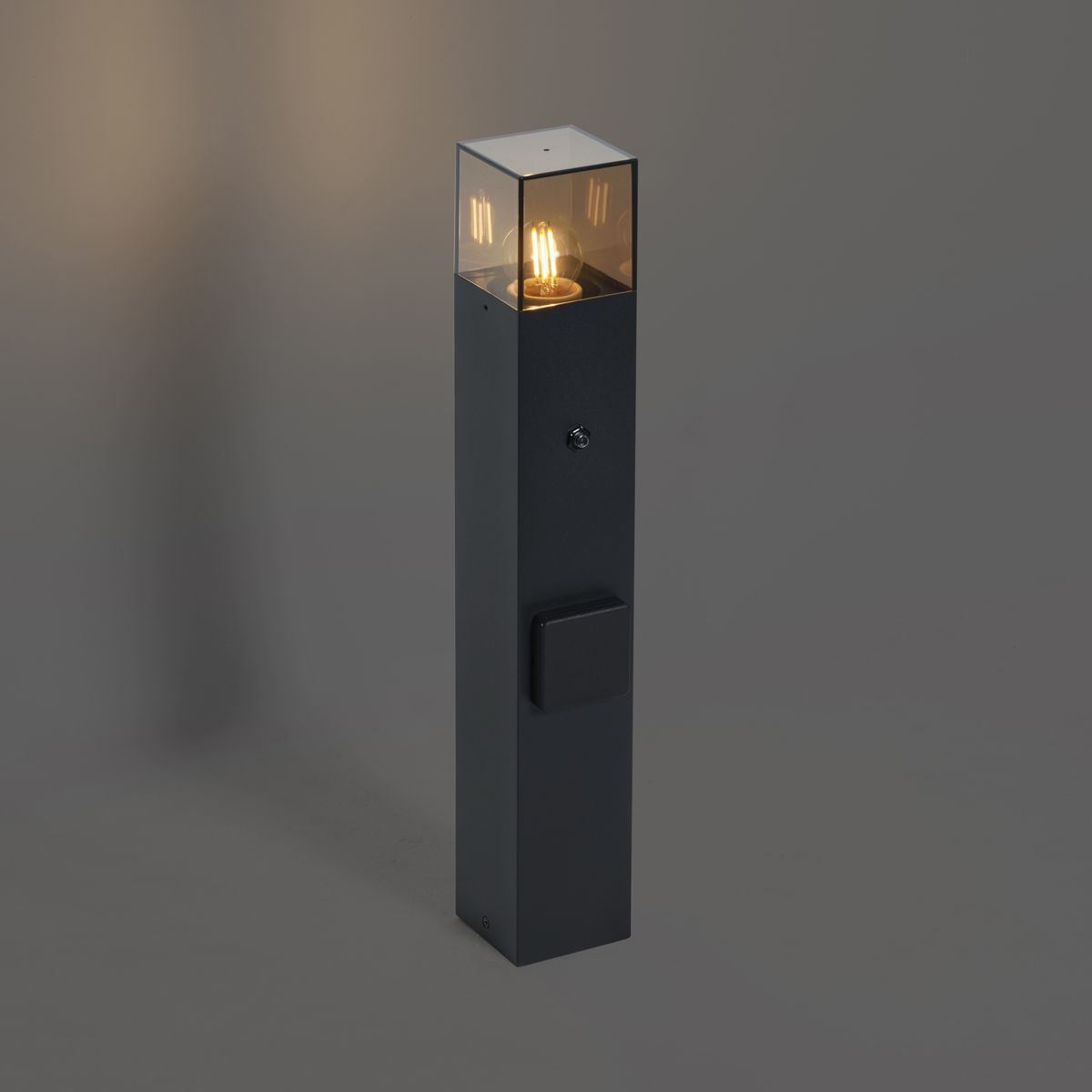 Modern buiten paaltje zwart met smoke glas 50cm met schemersensor IP44 - Denmark