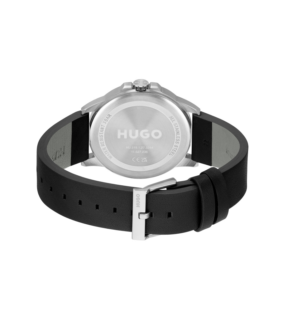 Relógio analógico HUGO First com pulseira de couro, preto