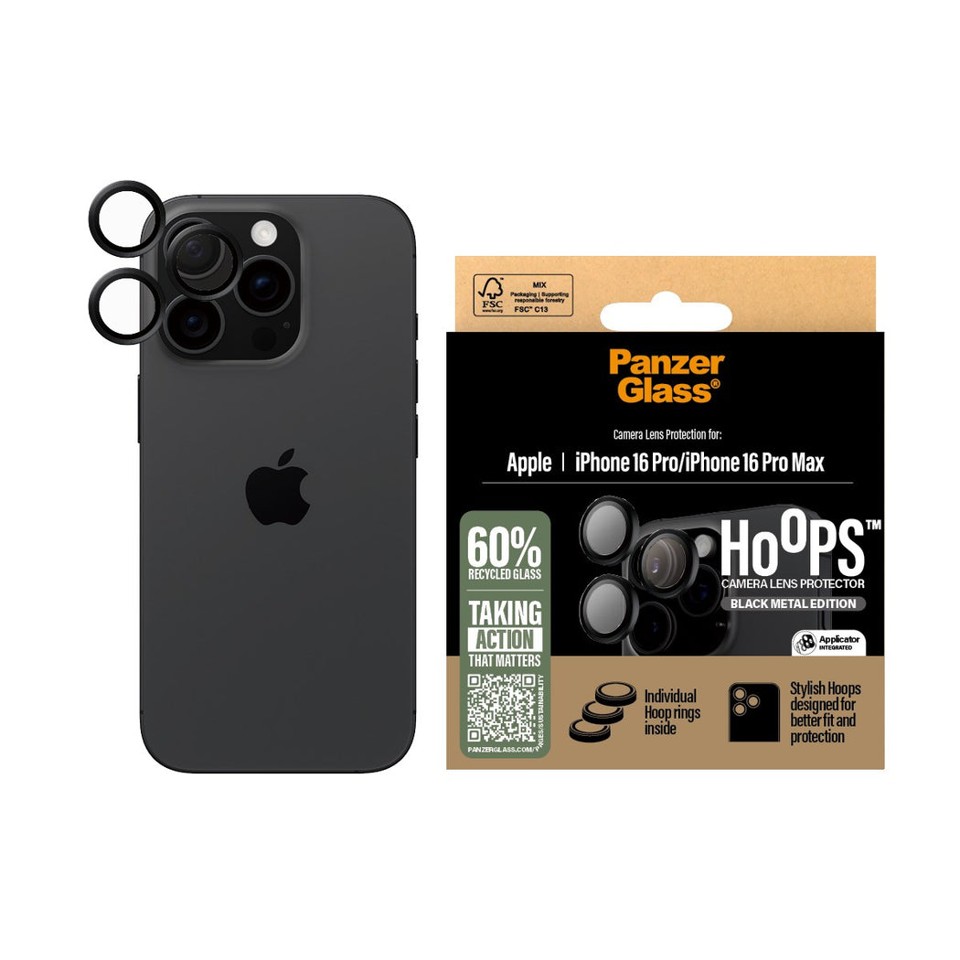 PanzerGlass - Hoops Linse Beskytter - iPhone 16 Pro/iPhone 16 Pro Max - Sort