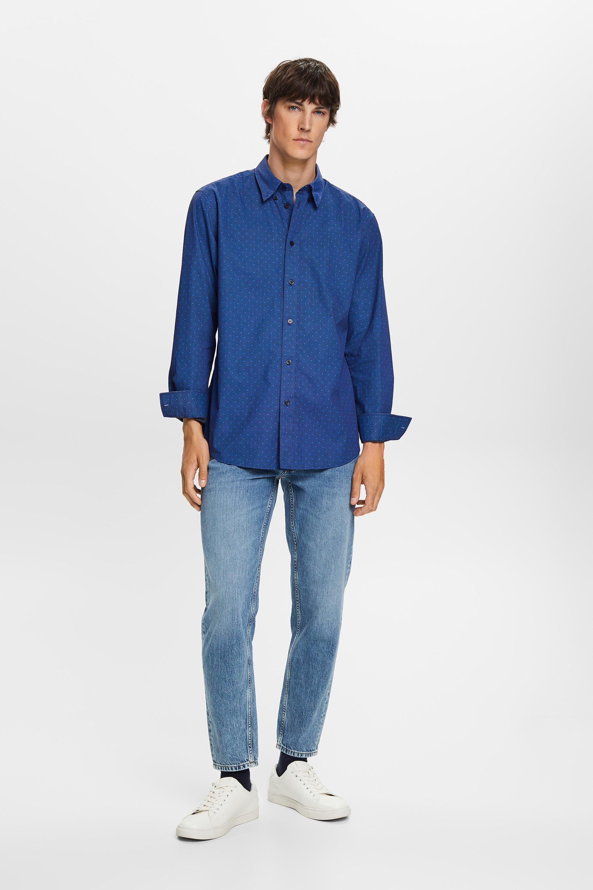Chemise à col boutonné et motif, 100% coton