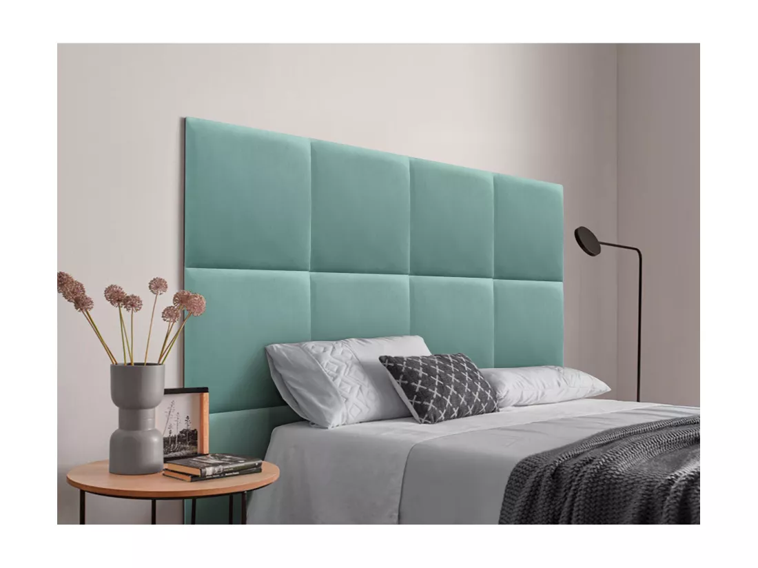 DHOME Tête de lit tapissée en velours de qualité supérieure composée de panneaux autocollants interchangeables pour chambre (turquoise, 160 cm)