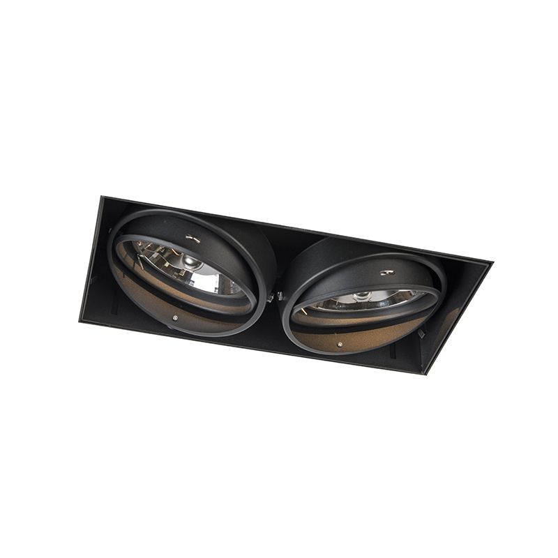 Set van 6 Inbouwspot zwart AR111 draai- en kantelbaar trimless 2-lichts - Oneon