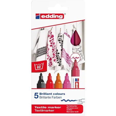 edding 4500 Textilmarker, 2-3mm, warme Farben, 5 Stück